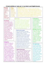 English Worksheet: 10 short activities / classroom games