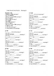 English Worksheet: Present Simple Tense Practice/Drill