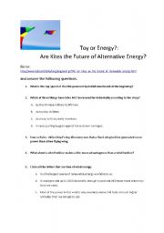 English Worksheet: Toy or Energy? Are Kites the Future of renewable energy?