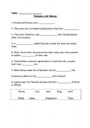 English worksheet: Romulus and Remus Worksheet