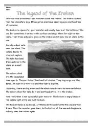 English Worksheet: The legend of the Kraken