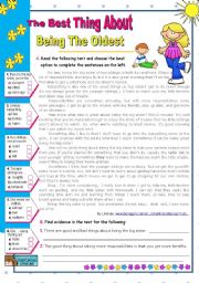 English Worksheet: The Best Thing About Being The Oldest  -  Reading Comprehension