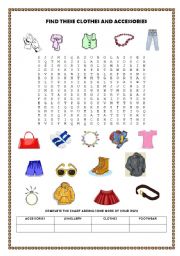 Clothes and accessories wordsearch