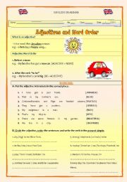English Worksheet: Adjective & Word Order - with verb 