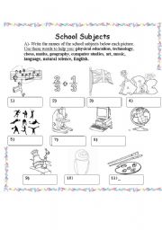 English Worksheet: School Subjects