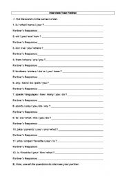 English Worksheet: interview your partner