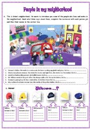 English Worksheet: People in my Neighborhood (Jobs/ Simple Present)