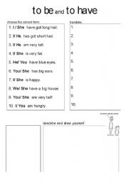 English worksheet: to be and to have+ descriptions