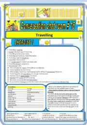 English Worksheet: Conversation Chat room # 15 TRAVELLING