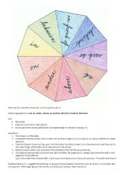 English Worksheet: prepositions of place - colour wheel