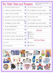 English Worksheet: To Be Past & Present Tenses: Affirmative, Negative & Interrogative. Sentence Building with Focus on Subject-Verb Agreement with Subjects that are Nouns (Not Pronouns)