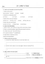 English Worksheet: Quiz for 2 units of TopNotch 1A