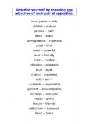 English Worksheet: Personality Matching Opposites Activity