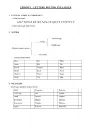 English worksheet: letters, sounds, syllables