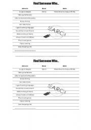 English worksheet: Find Someone Who... (Interests)