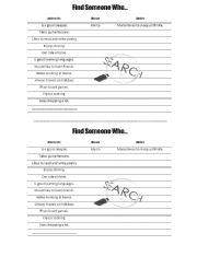 English Worksheet: Find Someone Who... (Interests)