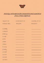 English Worksheet: write comparative and superlative form of these adjectives