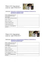 English Worksheet: A Royal Wedding : William and Kate the NEW couple 