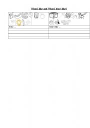 English Worksheet: What I like and What i dont like?
