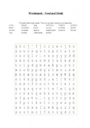 English Worksheet: Wordsearch - Food and Drink