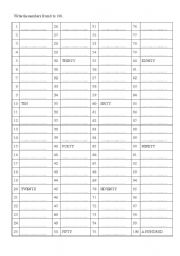 English Worksheet: Numbers from 1 to 100