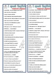 English Worksheet: Classroom Language Bookmark