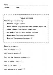 English worksheet: PUBLIC SERVICES