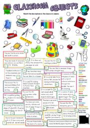 English Worksheet: CLASSROOM OBJECTS (B&W +KEY)