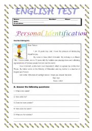 English Worksheet: Personal Identification