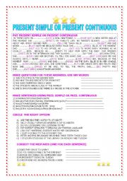 English Worksheet: present simple present continuous practice
