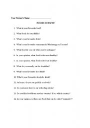 English worksheet: Food Survey