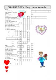 English Worksheet: Valentines day crosswords