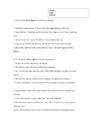 English Worksheet: Direct Object and Indirect Object Packet