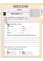 English Worksheet: PLURALS .words ending in -y