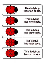 English Worksheet: 100 Large Ladybug Dominoes for Learning Numbers 1-10 (This file contains 21 pages in all.)