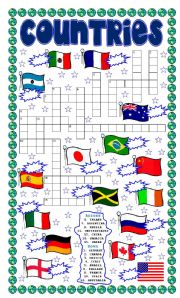 English Worksheet: COUNTRIES PUZZLE AND NUMBER THE FLAGS