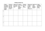 English worksheet: Getting to know you - ESL Level 1/2 - Ice Breaker for new students