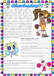 Cheerleaders!!!  reading comprehension [4 tasks + videos + movies] SOURCES AND LINKS INCLUDED ((3 pages)) ***editable