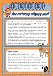 English Worksheet: Are cartoons always nice?  comprehension, grammar (past perfect  rules, examples, exercises), suggestion of oral activities [3 tasks + 6 suggestions] KEYS INCLUDED ((3 pages)) ***editable