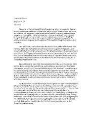 English Worksheet: Transcendentalism Cheat Sheet