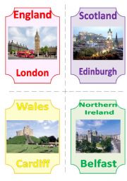 English Worksheet: THE UK FLASHCARDS 3 - CAPITALS and LANDMARKS, 2 pages, 8 cards