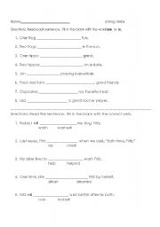 English Worksheet: linking verbs and verbs