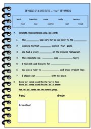 English Worksheet:                        WORD FAMILIES  ea WORDS