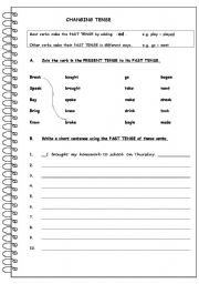 English worksheet: CHANGING TENSE