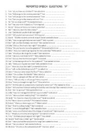 English Worksheet: REPORTED SPEECH   45 SENTENCES   IF  QUESTIONS 