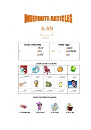 English worksheet: INDEFINITE ARTICLES