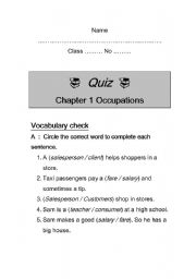 English worksheet: Occupations Quiz