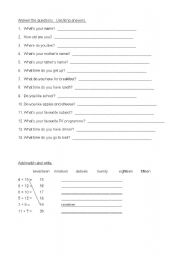 English worksheet: Worksheet for 7 and 8 Year Olds