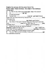 English worksheet: present and past tenses