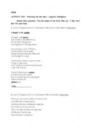 English Worksheet: Food topic : Vocabulary Activity For Linguistic Inteligence - with poems (multiple inteligence)